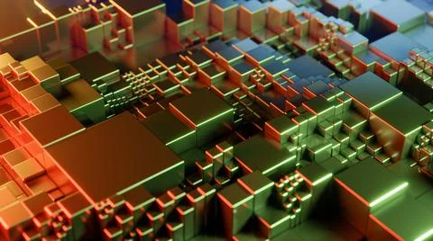 Abstract background with moving wave cubes. 3D rendering illustration. Stock Illustration