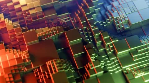 Abstract background with moving wave cubes. 3D rendering illustration. Stock Illustration