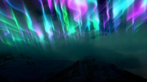 The abstract background of the multi -colored northern lights and mountains.. Stock Illustration