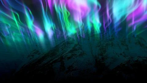 The abstract background of the multi -colored northern lights and mountains.. 库存插图