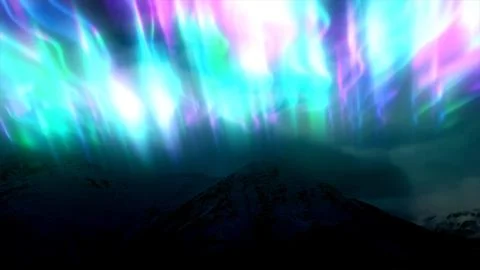 The abstract background of the multi -colored northern lights and mountains.. Stock Illustration