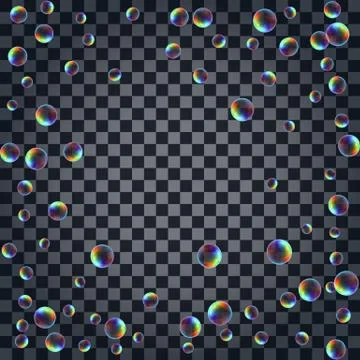 Abstract background with the multicolored realistic soap bubbles Stock Illustration