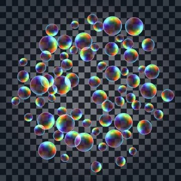 Abstract background with the multicolored realistic soap bubbles Stock Illustration