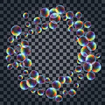 Abstract background with the multicolored realistic soap bubbles Stock Illustration