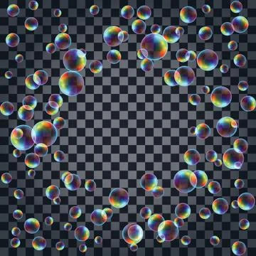 Abstract background with the multicolored realistic soap bubbles Stock Illustration