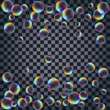 Abstract background with the multicolored realistic soap bubbles Stock Illustration