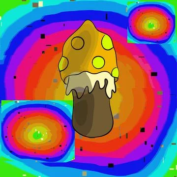 Abstract background with mushroom and vector circles in rainbow colors Stock Illustration