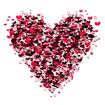 Abstract background with music notes and a shape of a heart. Stock Illustration