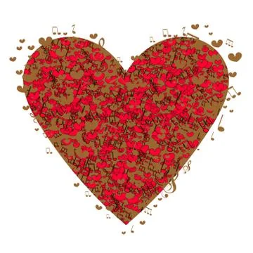 Abstract background with music notes and a shape of a heart. Stock Illustration