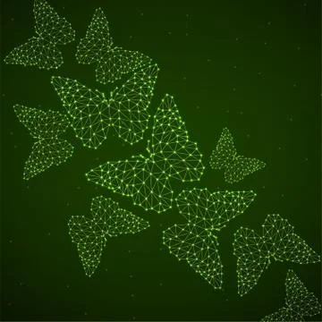 Abstract background with neon butterflyes of lines and dots, glowing polygona Stock Illustration