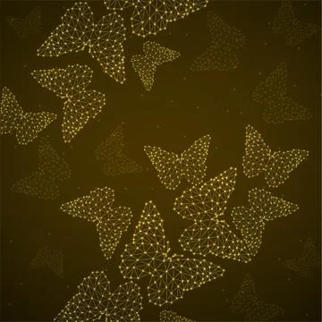 Abstract background with neon butterflyes of lines and dots, glowing polygona Stock Illustration