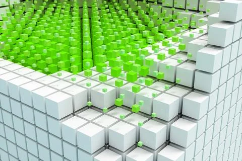 Abstract background from neon cyber cubes. Artificial intelligence pixels abs Stock Illustration
