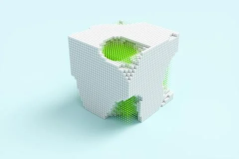 Abstract background from neon cyber cubes. Artificial intelligence pixels abs Stock Illustration