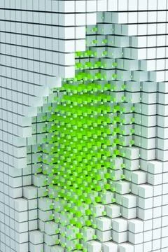 Abstract background from neon cyber cubes. Artificial intelligence pixels abs Stockillustratie