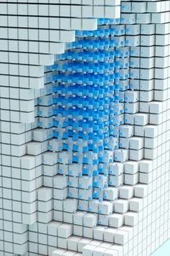 Abstract background from neon cyber cubes. Artificial intelligence pixels abs Stock Illustration
