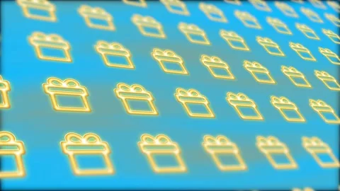 Abstract background of neon gift box outlines on light blue backdrop Stock Footage 166457666