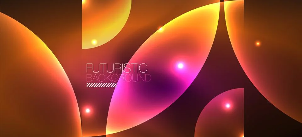 Abstract background with neon glowing light effects. Round shapes, triangles and Stock Illustration