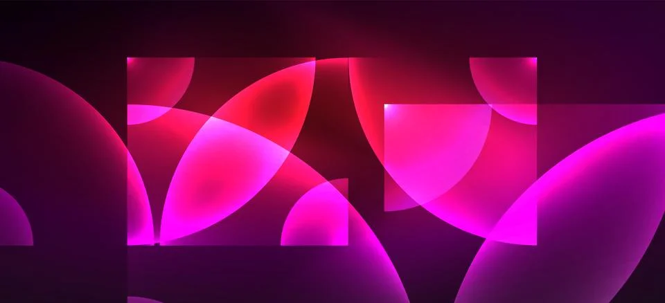 Abstract background with neon glowing light effects. Round shapes, triangles and Stock Illustration
