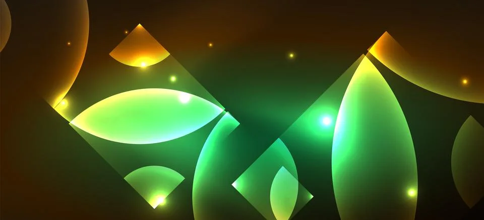 Abstract background with neon glowing light effects. Round shapes, triangles and Stock Illustration