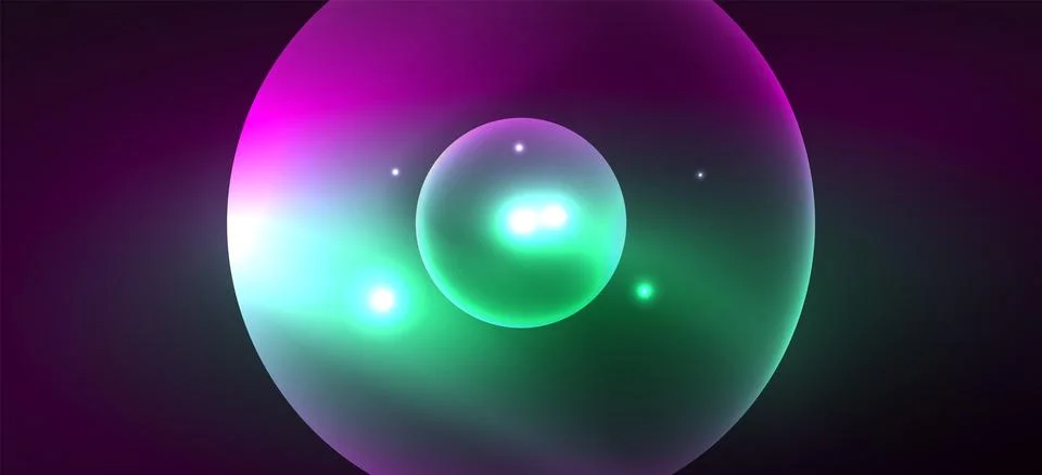 Abstract background with neon glowing light effects. Round shapes, triangles and Stock Illustration