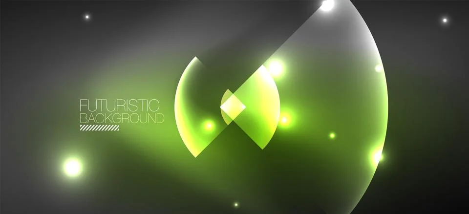 Abstract background with neon glowing light effects. Round shapes, triangles and Stock Illustration