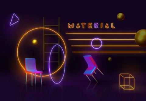 Abstract background with neon gradient geometric elements. 3d shape vector mi Illustrazione stock