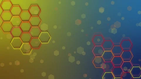 Abstract background with neon hexagon grids glowing bokeh hex shapes animatio Stock Footage 335114264