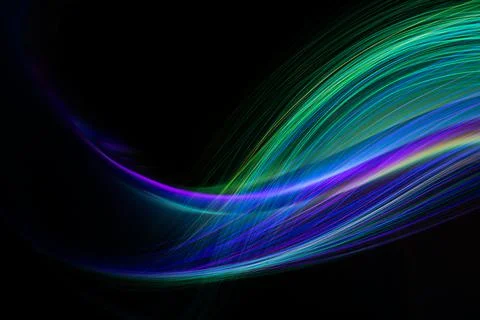 Abstract background neon light wave stripes on black. Stock Illustration