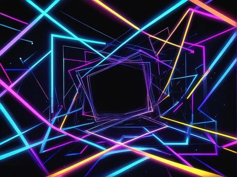 Abstract background with neon lines of different shapes in a chaotic order Stock Illustration