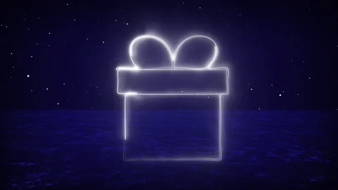 Abstract background with neon silhouettes of boxes with a gift. Seamless loop Stock Footage 163979845