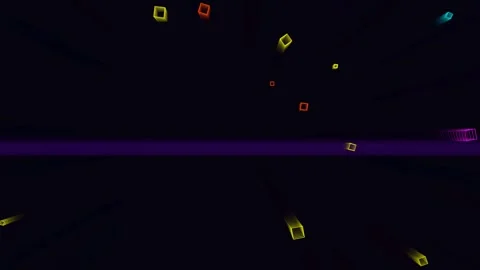 Abstract background with neon squares floating up through horizontal line m.. Stock Footage 341770812
