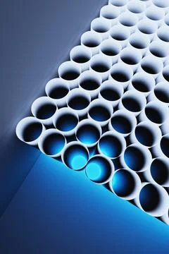 Abstract background of neon tubes glowing in green and blue. 3D rendering ill Stock Illustration