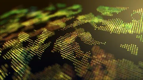 Abstract background. Neon yellow light green cyber digital world map. Hacke.. Illustrazione stock