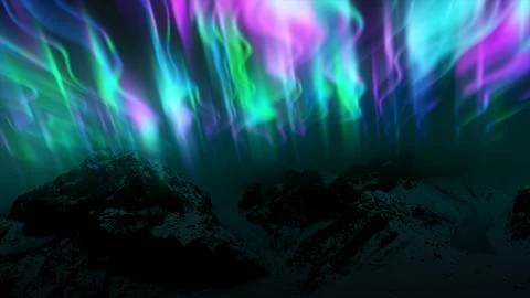 The abstract background of the northern lights and mountains in the north, a  Stock Illustration