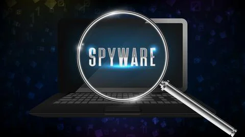 Abstract background of notebook computer laptop find spyware software with ma Stock Illustration