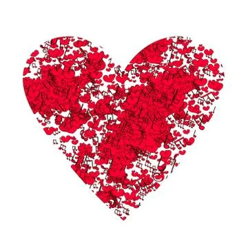 Abstract background with notes and hearts. Heart on white. Stock Illustration