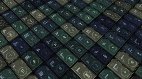 Abstract background of numbers in cells flowing slowly on black background 스톡 일러스트