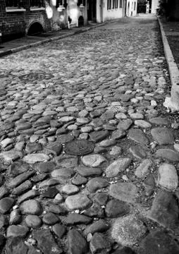 Abstract background of old cobblestone pavement view Stock Photos