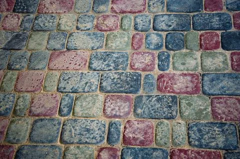 Abstract background. Old cobblestone pavement close-up. City Foto stock