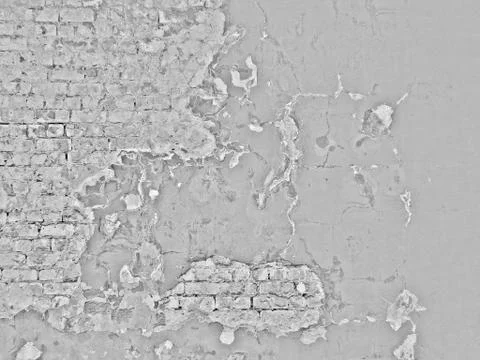 Abstract background, old cracked plaster brick wall, texture, grey paint cracks Stock Photos