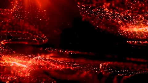 Abstract background of orange flaming particles of energy magic waves flying  Stock Footage 247494886