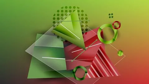 Abstract background - overlapping circles, rectangles, and triangles with vib Illustrazione stock