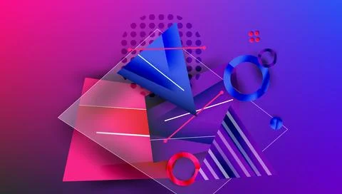 Abstract background - overlapping circles, rectangles, and triangles with vib Illustrazione stock