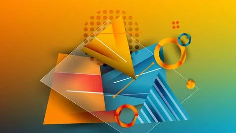 Abstract background - overlapping circles, rectangles, and triangles with vib Stock Illustration
