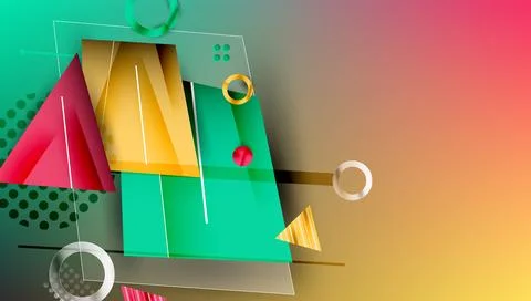 Abstract background - overlapping circles, rectangles, and triangles with vib Stock Illustration