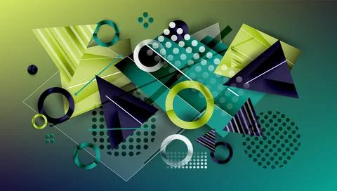Abstract background - overlapping circles, rectangles, and triangles with Stock Illustration