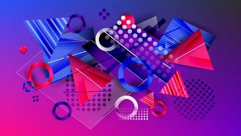 Abstract background - overlapping circles, rectangles, and triangles with Stock Illustration