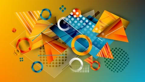 Abstract background - overlapping circles, rectangles, and triangles with Stock Illustration