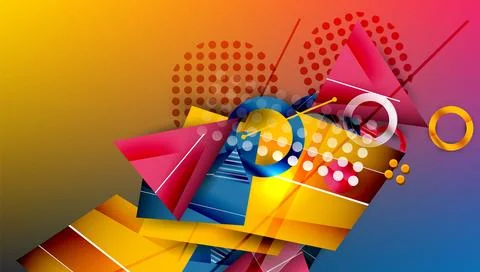 Abstract background - overlapping circles, rectangles, and triangles with vib Illustrazione stock