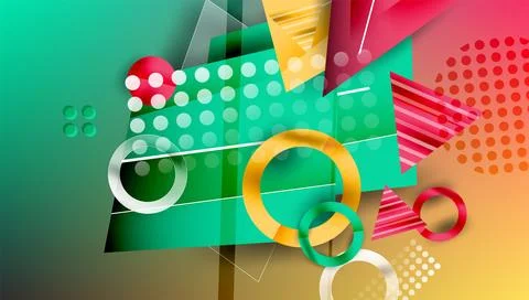 Abstract background - overlapping circles, rectangles, and triangles with vib Stock Illustration